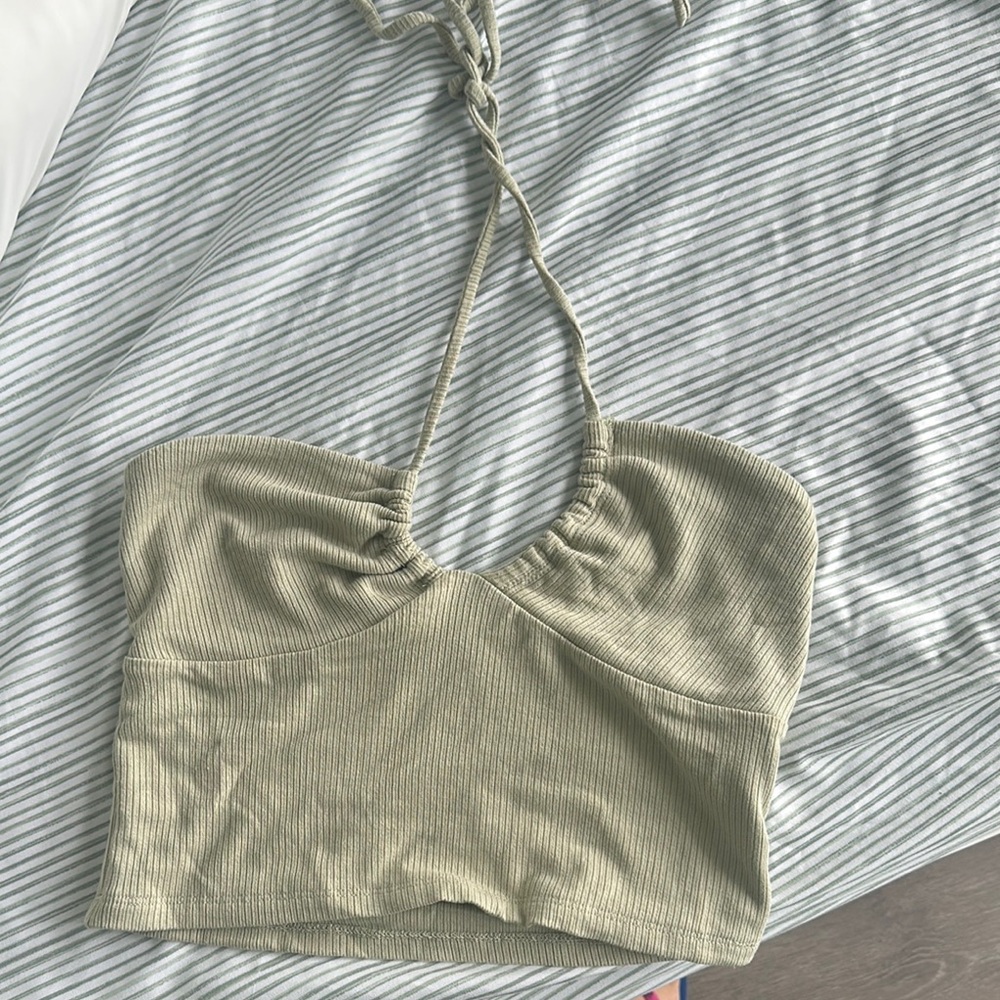 Wilfred Tan Ruched Crop Tank Top